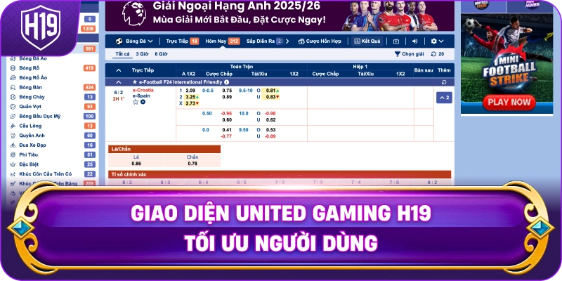 Giao Diện United Gaming H19 tối ưu người dùng